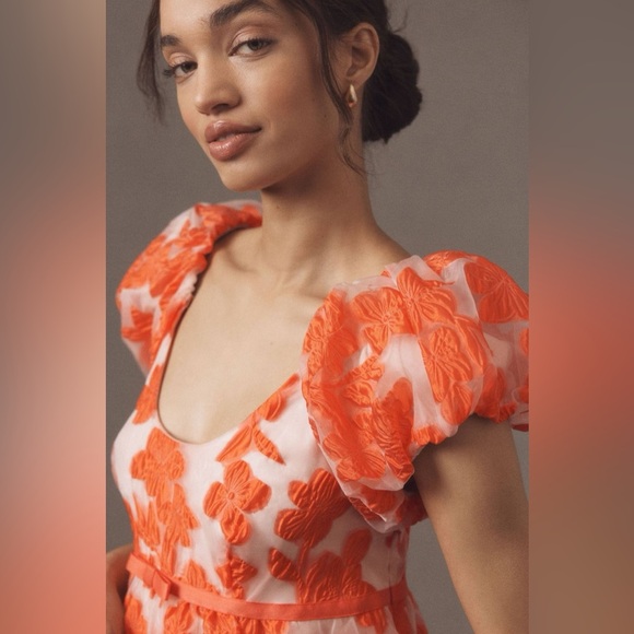 NWT Anthropologie Puff-Sleeve Scoop-Neck coquette spring floral Mini Dress S - Picture 4 of 8